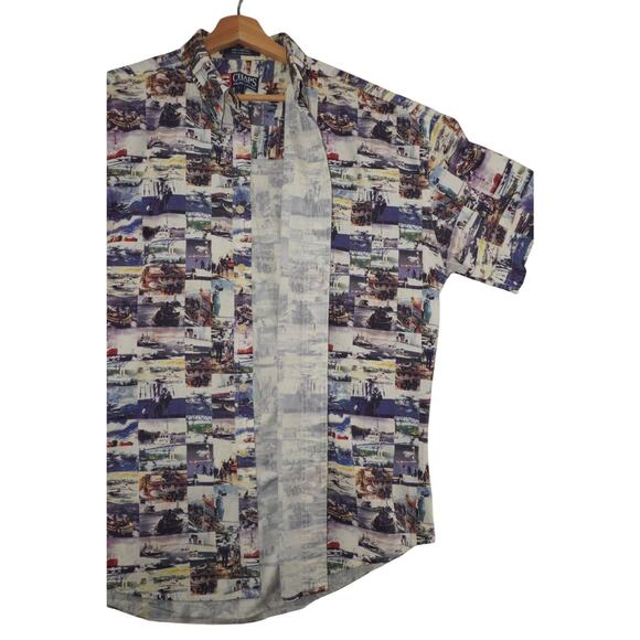 Retro 90s CHAPS Ralph Lauren Multi-Color Patchwork Boat Print Shirt Size L - Picture 5 of 5